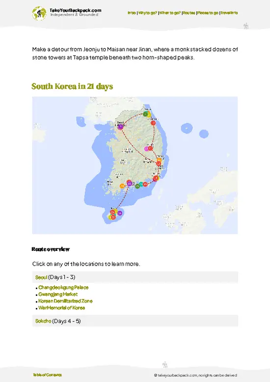 example page 4 from our offline Travel Guide for South Korea